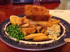 tofush and chips  at Norman's Coach and Horses in London