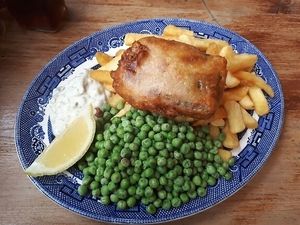 vegan fish n chips at Norman's Coach and Horses in London