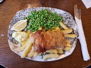 Tofush and Chips... delicious! at Norman's Coach and Horses in London
