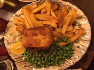 Vegan fish and chips at Norman's Coach and Horses in London