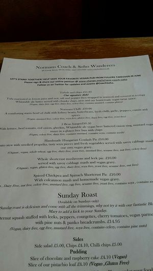 Fully vegan menue in April 2019! at Norman's Coach and Horses in London