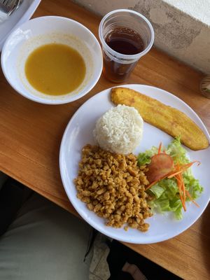 Soy protein based lunch special (16,000)  at Choco Arte in Medellin