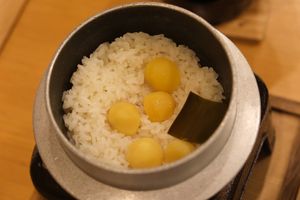 rice cooked with kombu (kelp) and chestnuts at Ōwani Onsen Fujiya Hotel in Owani