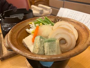 Boiled/steamed veggies, tofu, mushrooms, and gluten ("fu") - I poured some soy sauce over it because it was very lightly seasoned. at Ōwani Onsen Fujiya Hotel in Owani