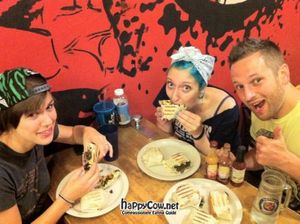 Some of the crew enjoying burritos. at Burritotown Diner in Grand Rapids