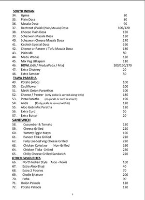 Breakfast menu at Cafe Kashish in Palolem