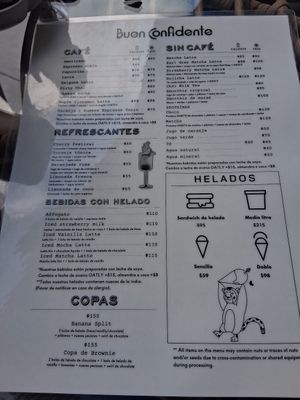 Menu at Buen Confidente in Merida