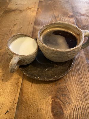 Coffee Americano with soy  at Honest Greens - Chiado in Lisbon