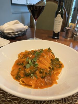 Pasta with tomato sauce and broccolini   at Alba Ristorante in Houston