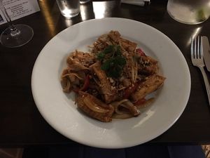 Rice noodles with a peanut sauce at Blue Piano in Birmingham