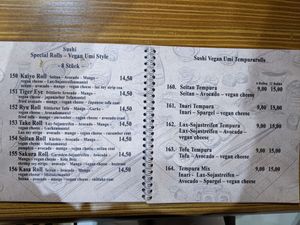 Menu 9 - Special rolls and tempurarolls. at Umi Vegan in Berlin