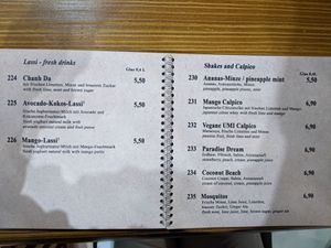 Menu 12 - lassi and shakes. at Umi Vegan in Berlin