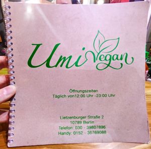Menu page at Umi Vegan at Umi Vegan in Berlin