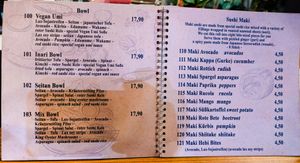 1st 9 pages (of 16) of menu at Umi Vegan at Umi Vegan in Berlin