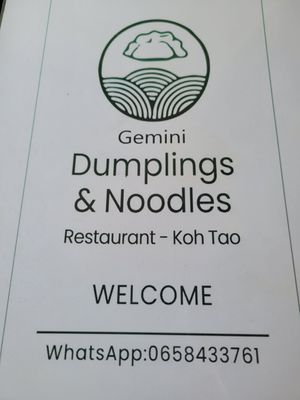 Menu at Gemini Dumplings & Noodles Restaurant in Koh Tao