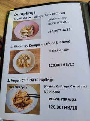 Menu at Gemini Dumplings & Noodles Restaurant in Koh Tao