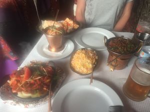 Sizzling vegetable jalfrezi on the left! at Masala in Cascais