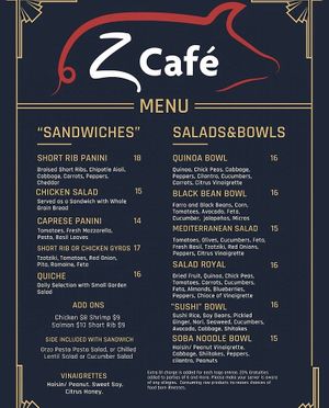 Menu.  Hoping for a tofu add on in the future!  at Z Cafe in St Croix