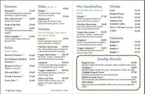 Menu at Sababa in Gainesville