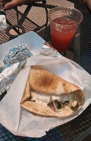 vegan shawarma sandwich and watermelon mint lemonade  at Sababa in Gainesville