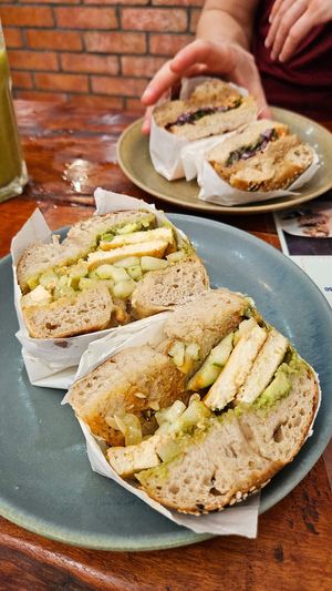 Miso tofu bagel and jackfruit bagel   at The Bagel in Koh Samui