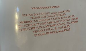 Vegan/vegetarian menu  at KK's Bar & Restaurant in Nerja