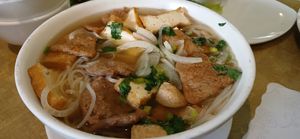 Assorted meats noodle pho with onions, bean sprouts, basil and jalapeño. at Veggie Today in Concord