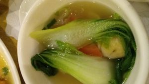 wonton soup. vegetarian but one of the few non-vegan dishes.  at Veggie Today in Concord
