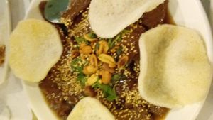 Tamarind vegan beef. Too sweet for my taste. My least fav dish of the 4.  at Veggie Today in Concord