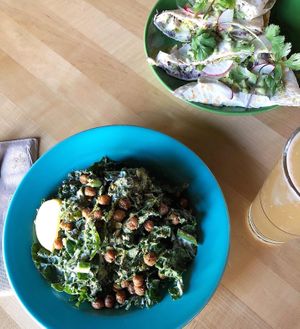vegan kale caesar made with our house-made vegan caesar dressing at Laughing Planet Cafe in Corvallis