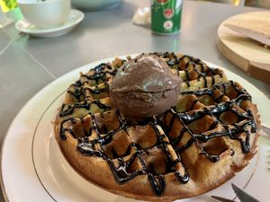 Waffle with ice cream   at nomVnom Cafe in Johor Bahru