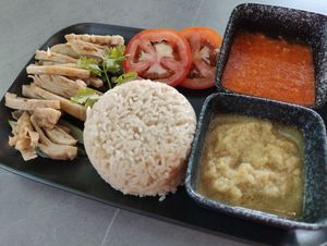 Hainanese chicken rice. Love the generous ginger paste and chilli at nomVnom Cafe in Johor Bahru