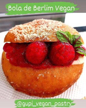  Vegan Berlin Ball with vegan pastry cream and raspberry fillling at Gupi Vegan Pastry - Pop Up in Lisbon