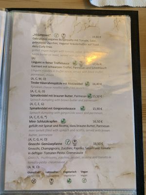 Speisekarte   at Schönwieshütte in Soelden