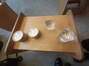 Cappuccino with peas milk at Behold Theman in Athens