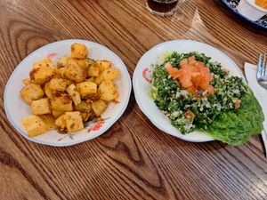 Taboule and patatas at STN - Comptoir Libanais in Stansted