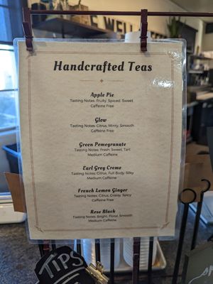 Tea Menu at The Well in Stockton