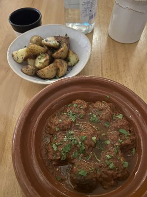 Vegan meatball Tajine and roasted new potatoes!  at Alma Kitchen & Coffee in Tangier