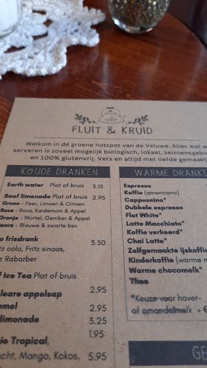 Menu kaart at Fluit & Kruid in Putten