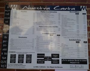 Carta at La Milla Cafetería in San Miguel De Meruelo