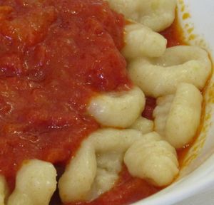 Home made potato gnocchi with tomato and onion sauce - grandma' style at Butterflies Court - Castello d'Orsara Bormida in Orsara Bormida