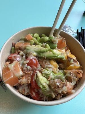 Poke fake salmon  at Fusho in Milan