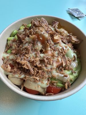 Poke fake salmon  at Fusho in Milan