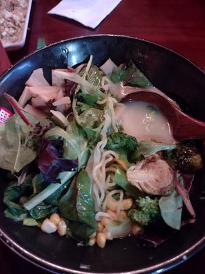 I forgot to take a picture when I first got the food but this is the Vegan harvest bowl but I added bok choy. 😋 It's both delicious and filling. at Kami Ramen Bar in Memphis