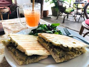 Baba ganoush and veggie panini at BaZaar Café  in Kampot