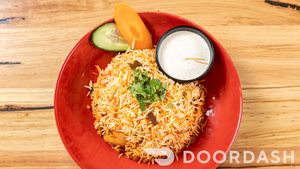 vegan biryani at Momo Central - Bourke St in Melbourne