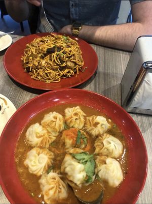Vegan chowmein and momo   at Momo Central - Bourke St in Melbourne