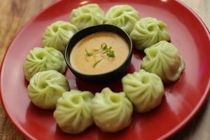 Popular Vegan steamed MOMO with spiced vegan Achar at Momo Central - Bourke St in Melbourne