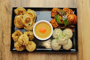 Vegan 4 style cooked momo platter at Momo Central - Bourke St in Melbourne