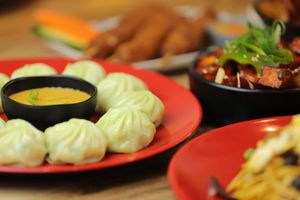 vegan momo, vegan chowmein, chips chilli at Momo Central - Bourke St in Melbourne